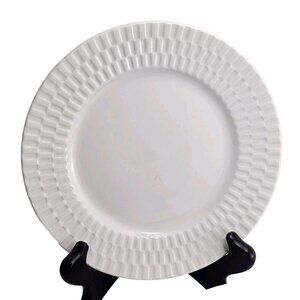 Pfaltzgraff Laurel Salad Plate 7" set/2 white embossed checked minimalist retro